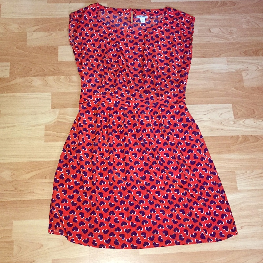 Red Old Navy dress with blue hearts - size M